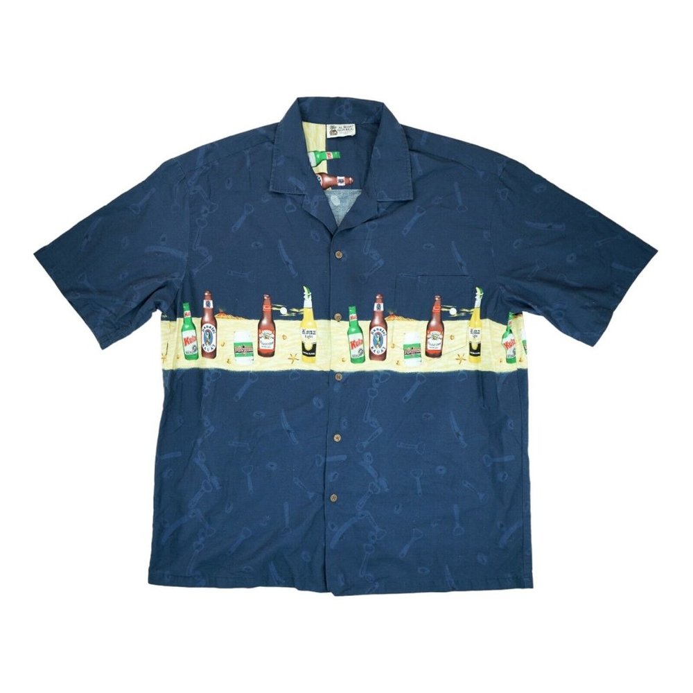 Vintage Aloha Republic Mens Hawaiian Beer Shirt Size 2XL Beers Aloha Print
